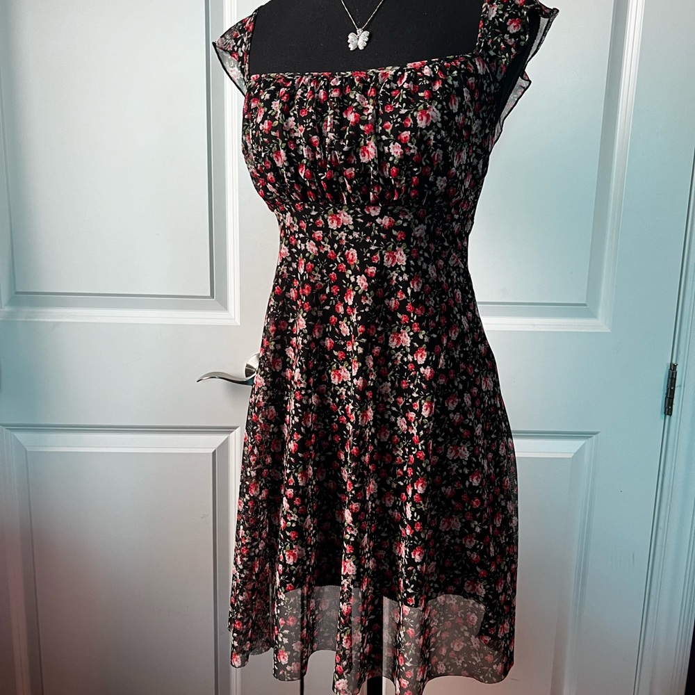 Floral Black and Pink Women's Dress